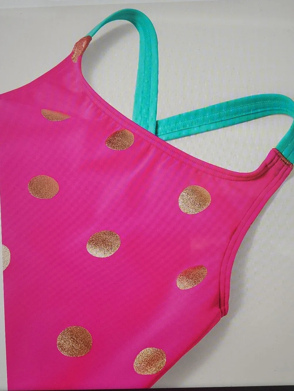 ♥️NWT♥️ Boden Girls Pink Polka Dot One-Piece Swimsuit with Crossback Straps